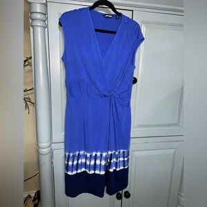 Lands' End Womens Blue Tie Dye Striped Faux Knot Sleeveless Shirt Dress Large